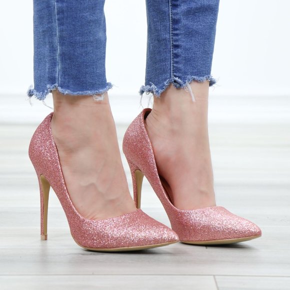 Glitter Pointed Toe High Heel Wedding Party Pumps - Picture 3 of 15